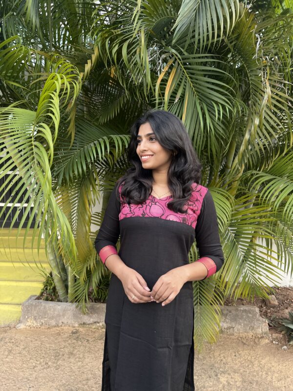 Black pink hand painted kurta