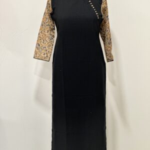 Black kurta with kalamkari sleeves