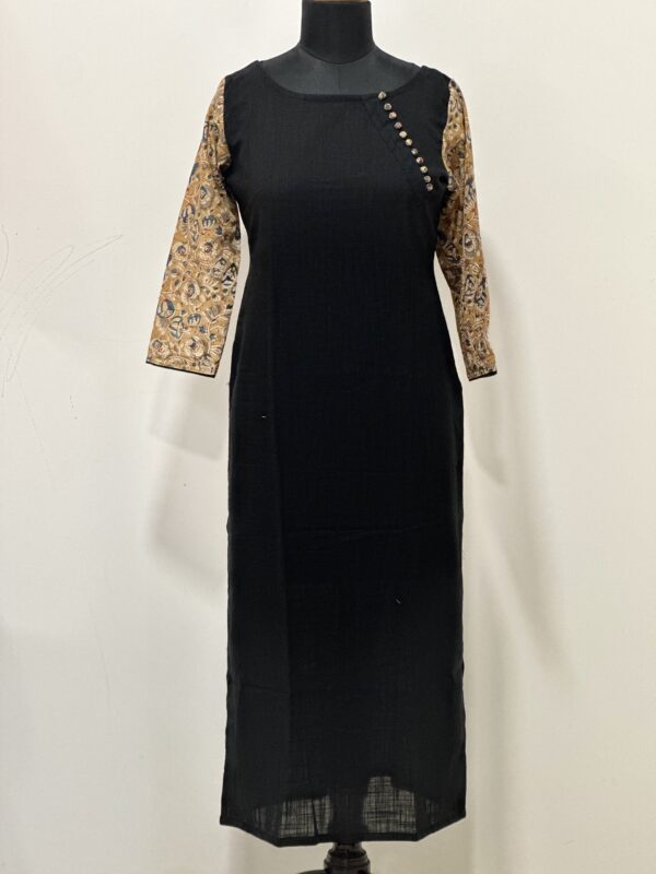 Black kurta with kalamkari sleeves