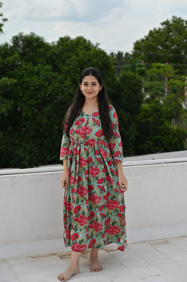 Blue Red floral Cotton maxi