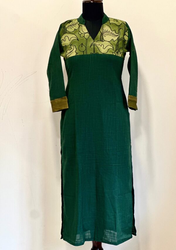 Bottle green hand painted kurta