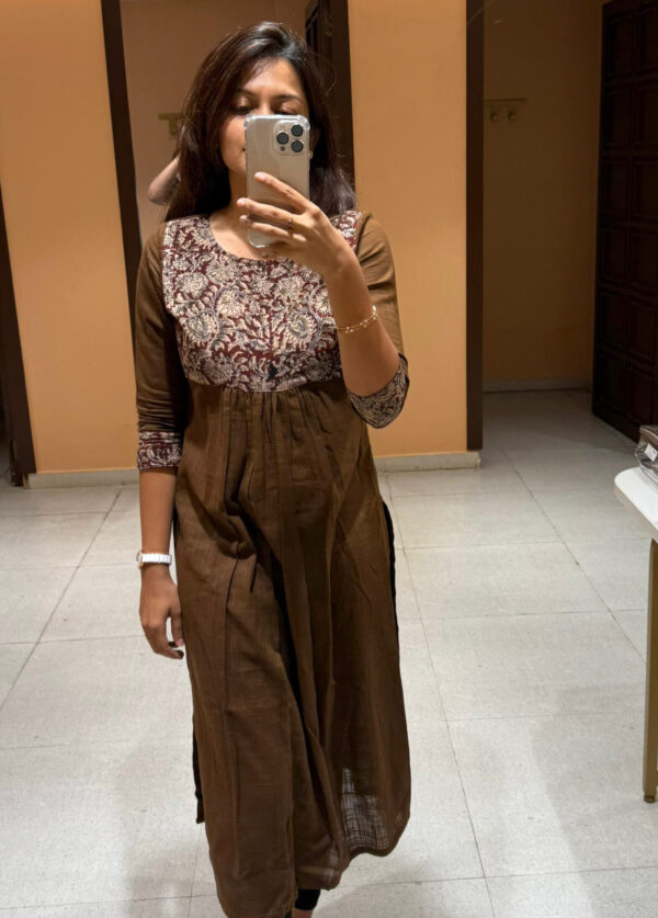 Brown floral kalamkari kurti