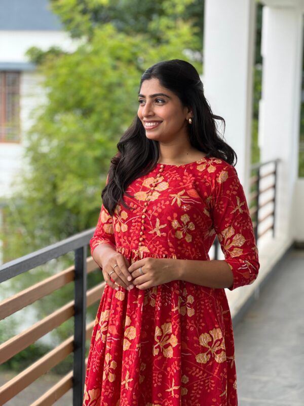 Cherry Red Cotton floral maxi - Image 3
