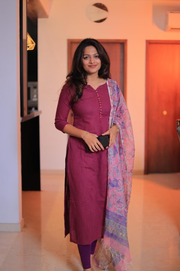 Deep purple kurta & pink kotta dupatta