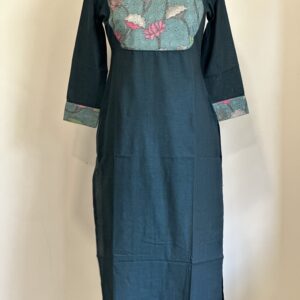 Green hakoba patch work kurta