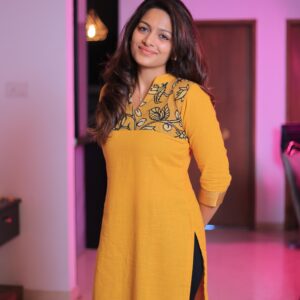 Mustard yellow hand painted kurta