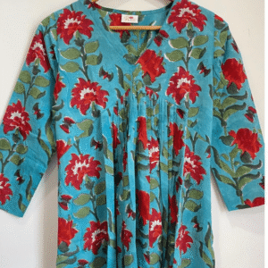 Red floral inverted yoke short top