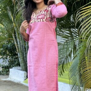 Peach hand painted kurta