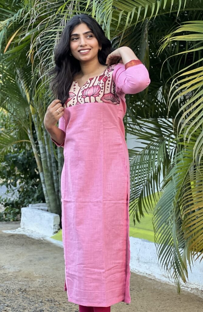 Peach hand painted kurta