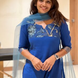 Royal blue hand painted kurta