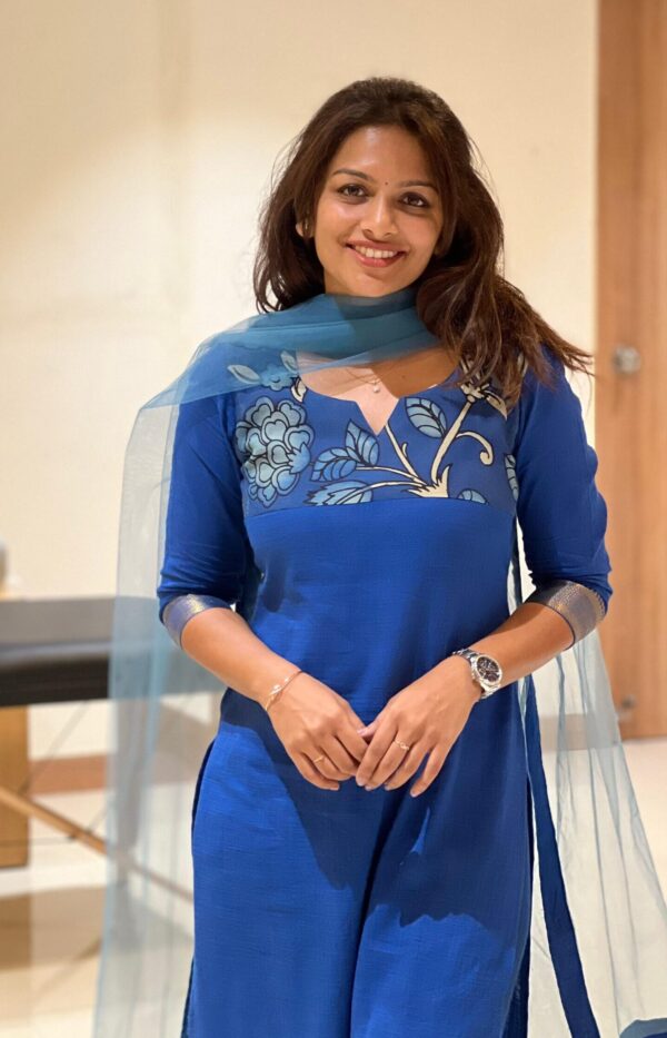 Royal blue hand painted kurta