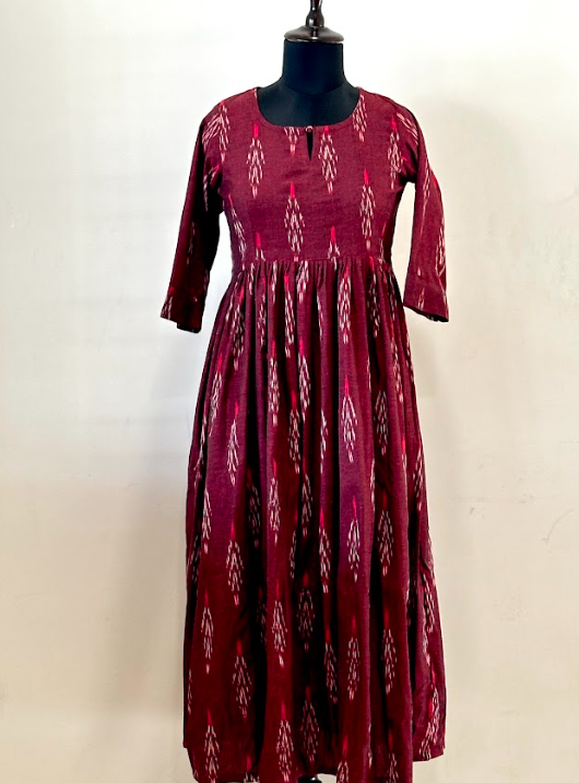 Maroon Ikkat Cotton maxi