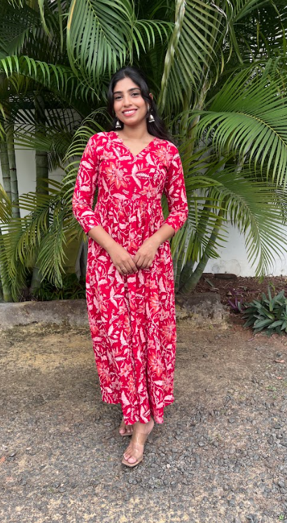 Red blossom Cotton maxi
