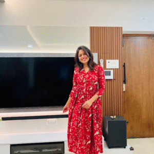 Red collar neck Cotton maxi