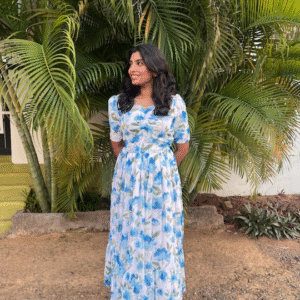 White blue floral Georgette Maxi