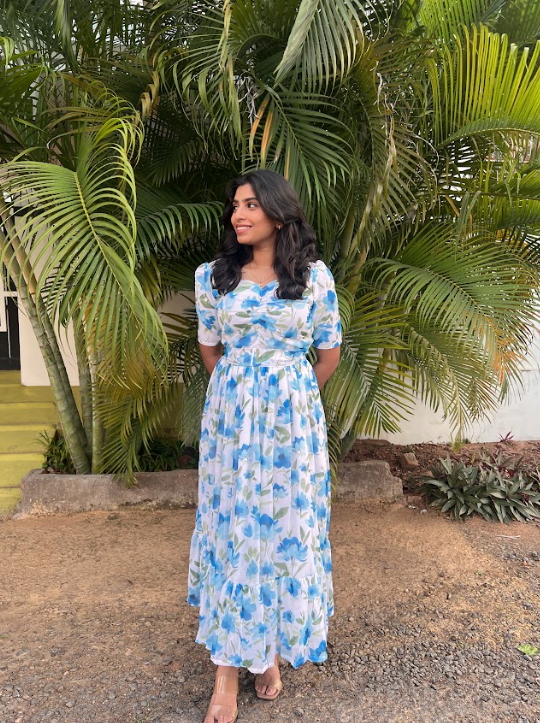 White blue floral Georgette Maxi
