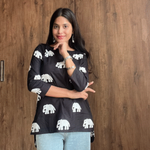 Black elephant hi-low short top