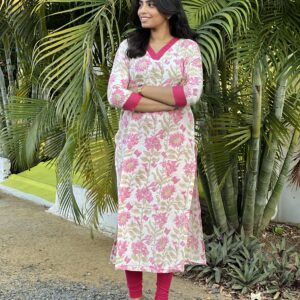 White pink floral kurta
