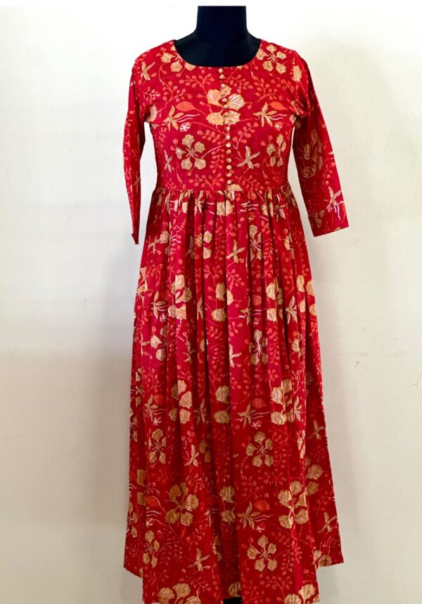 Cherry Red Cotton floral maxi - Image 2