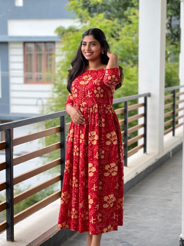 Cherry Red Cotton floral maxi