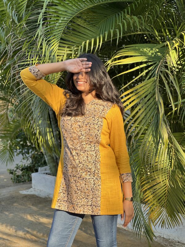 mustard yellow black patchwork short