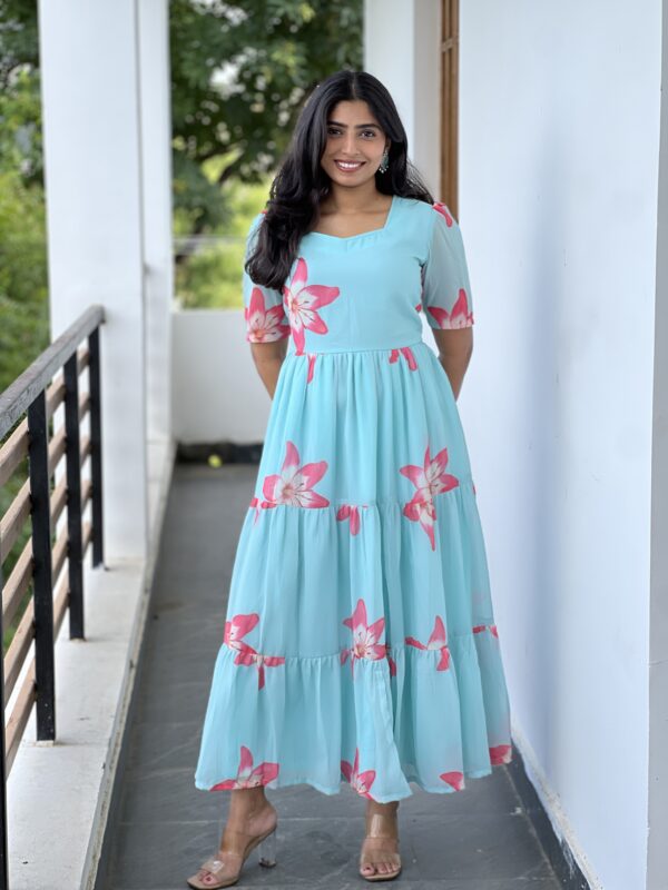Pastel blue pink Georgette floral maxi