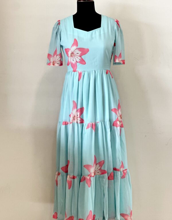 Pastel blue pink Georgette floral maxi - Image 2