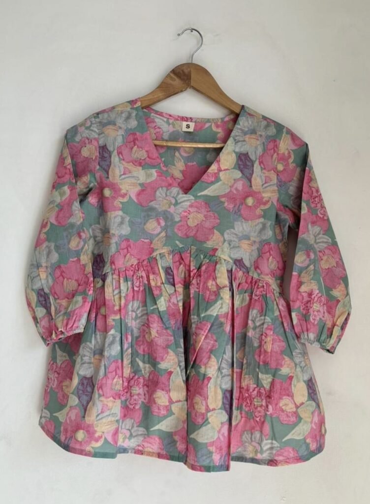 Pastel green & pink peplum short top