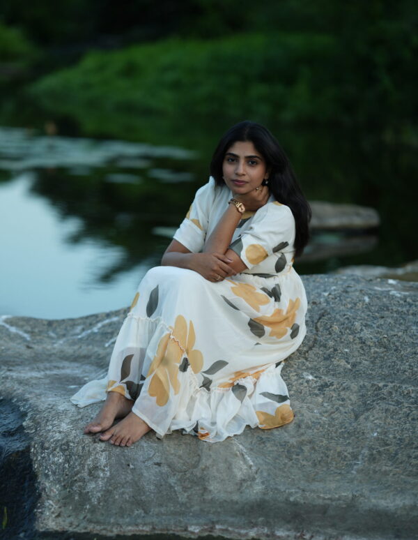 Pastel yellow floral Georgette maxi