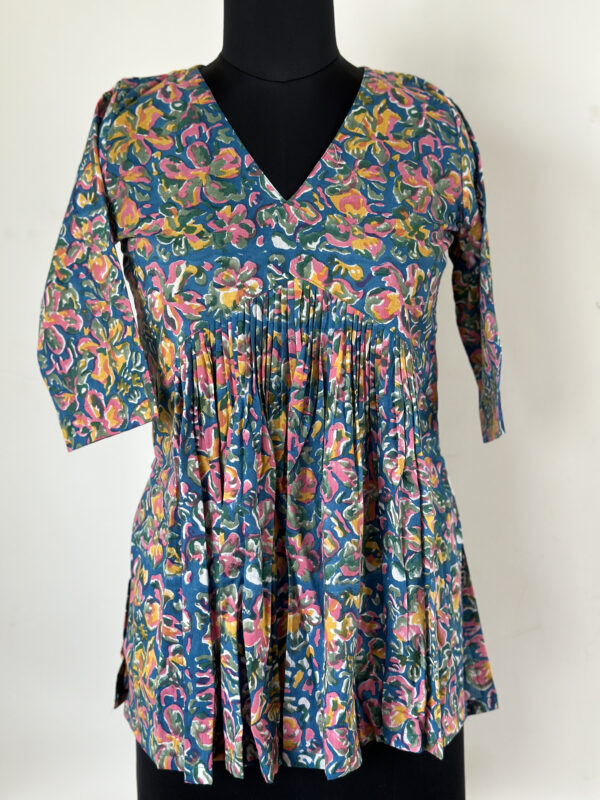 Blue multicolor inverted yoke short top
