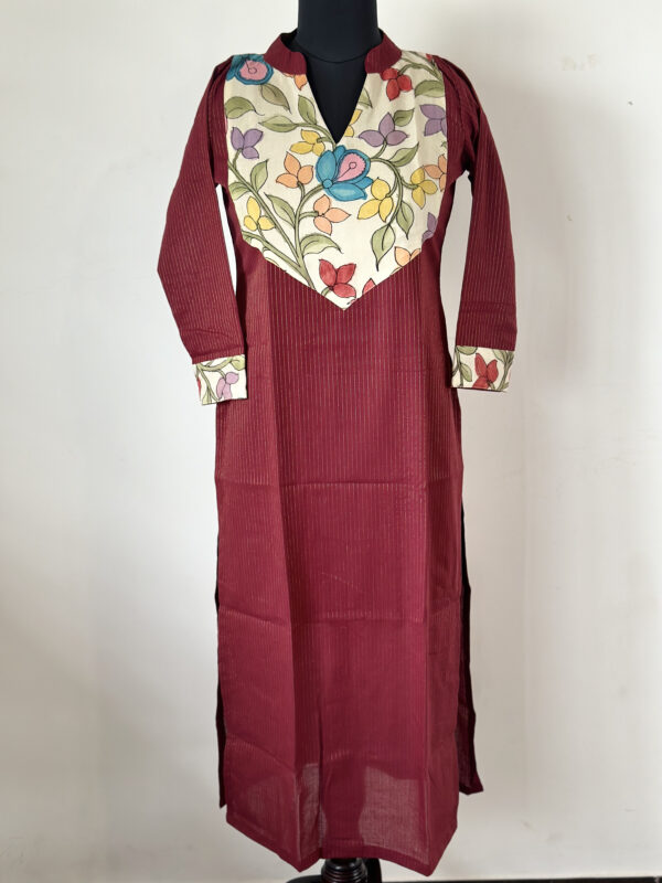 Maroon Gold stripe handpainted kurta