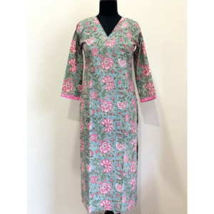 Grey pink floral kurta