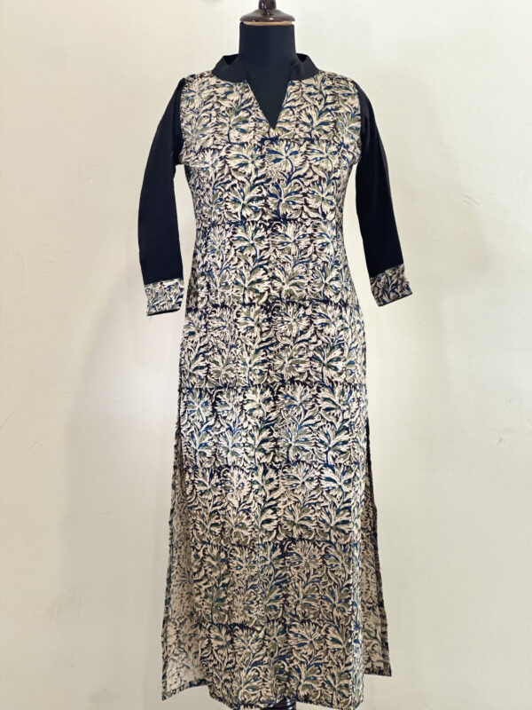 Black green floral kalamkari kurta