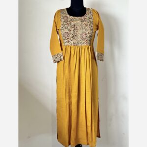 Mustard yellow kalamkari patch kurta