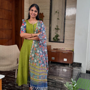 Olive green Aline kurta with kotta dupatta