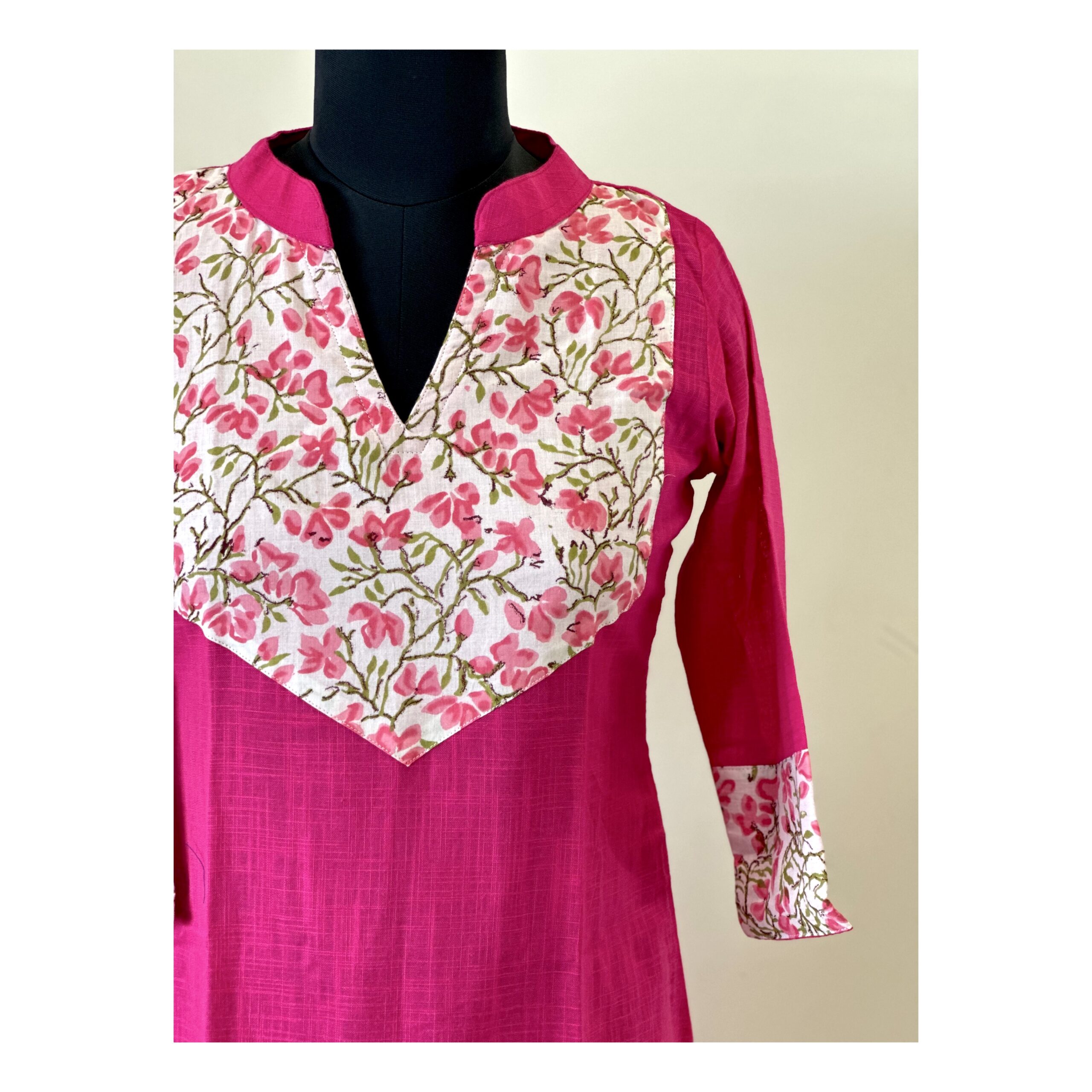Pink floral patchwork kurta - Image 2