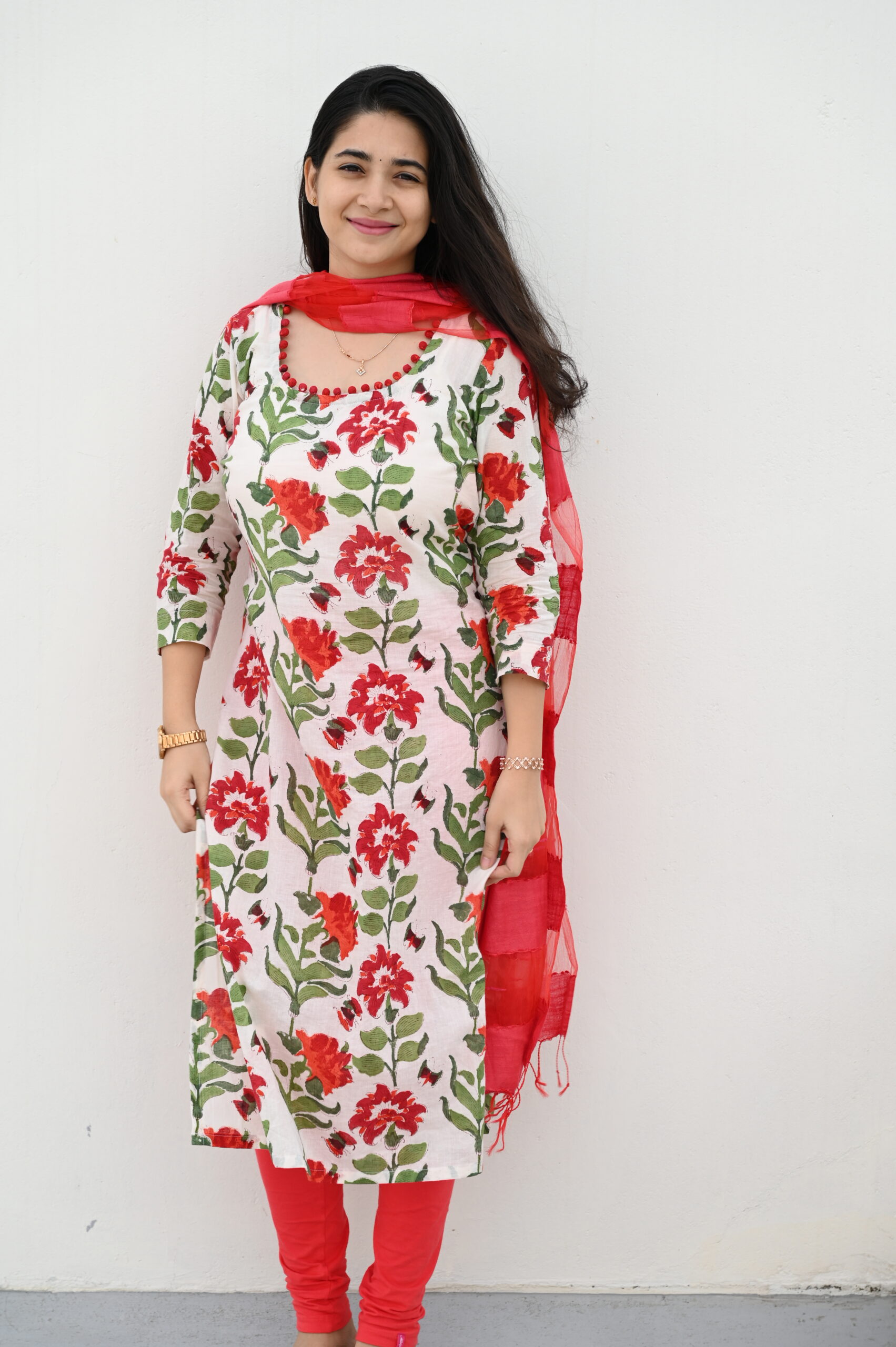 White red blossom kurta