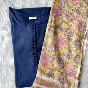 Navy blue cotton kurta with kota dupatta