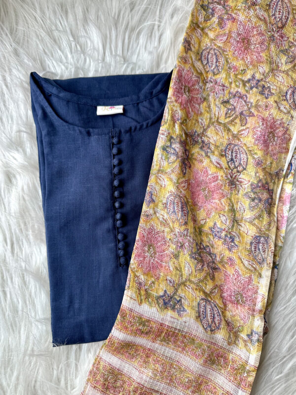 Navy blue cotton kurta with kota dupatta