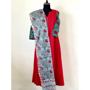 Red aline kurta with kota dupatta