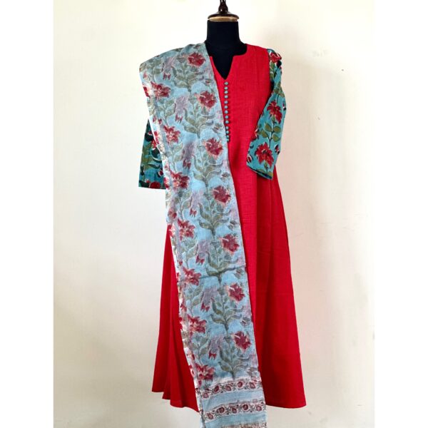 Red aline kurta with kota dupatta
