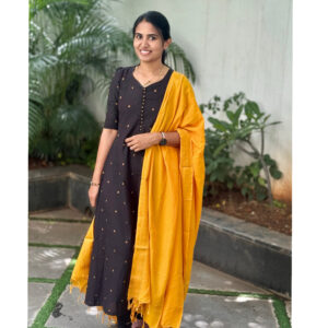 Black Gold butta cotton kurta with plain silk dupatta