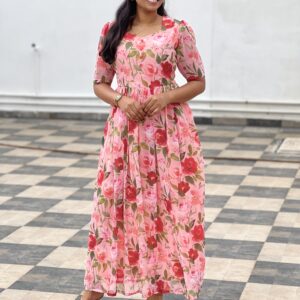 Peach floral Georgette maxi