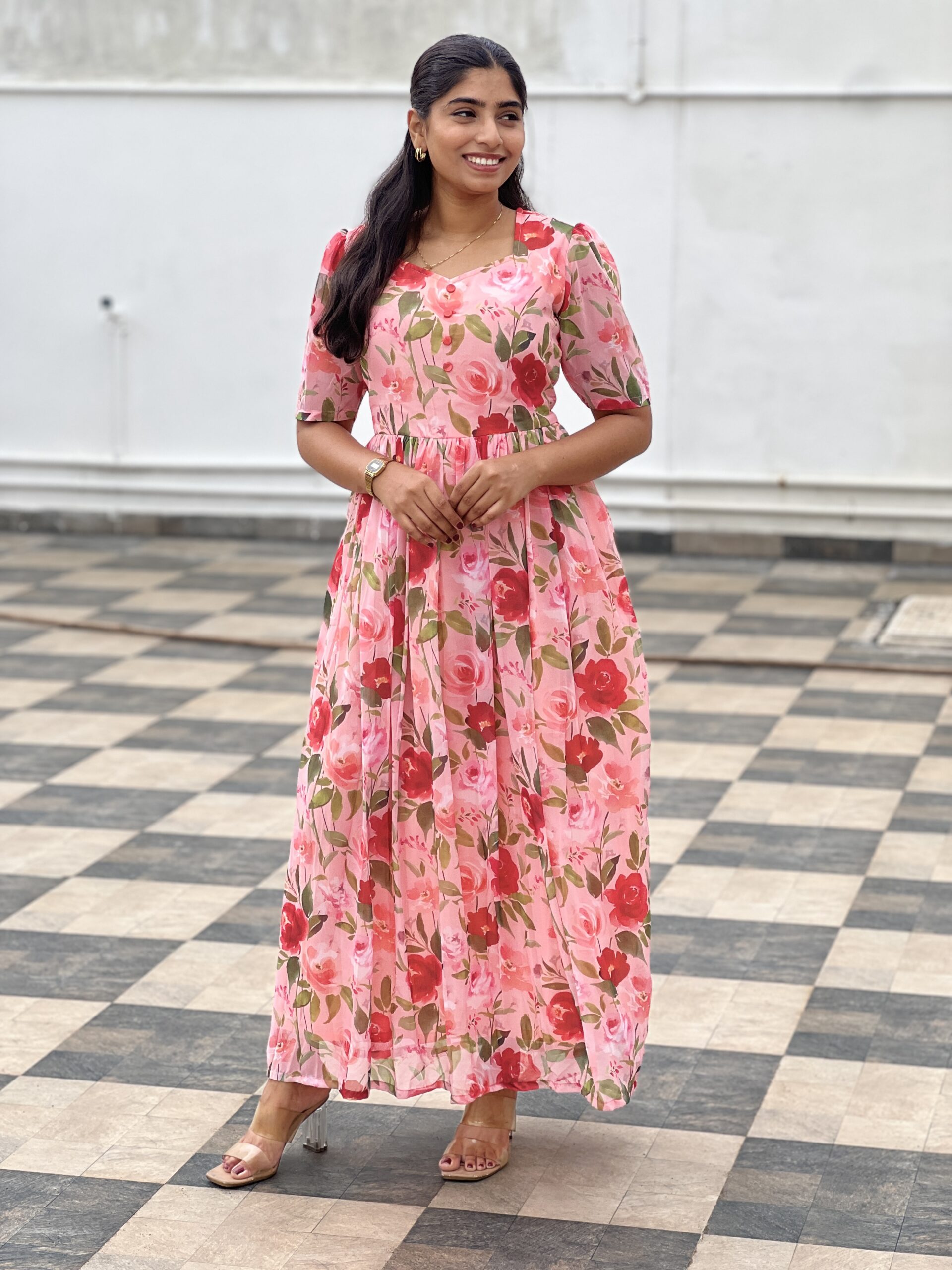 Peach floral Georgette maxi