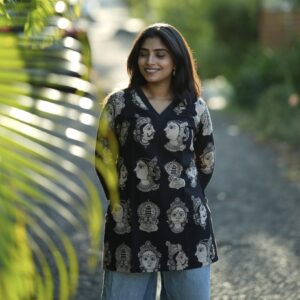 Black kalamkari kathak short top