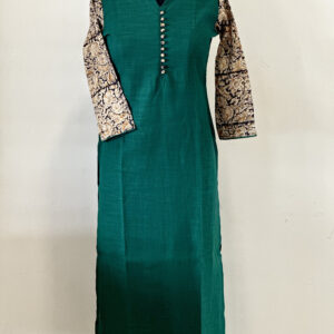 Emerald green kurta wit kalamkari sleeves