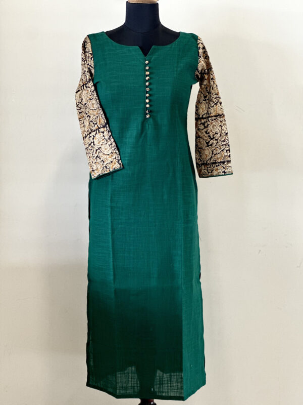 Emerald green kurta wit kalamkari sleeves