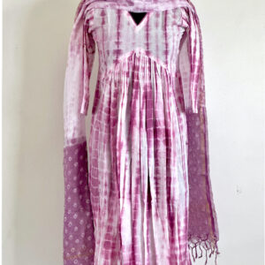 Purple Tie-dye inverted yoke kurta with kota dupatta
