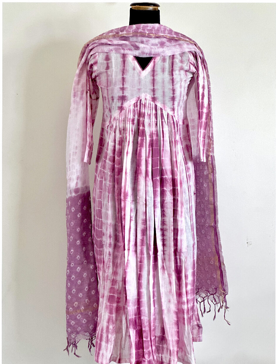 Purple Tie-dye inverted yoke kurta with kota dupatta