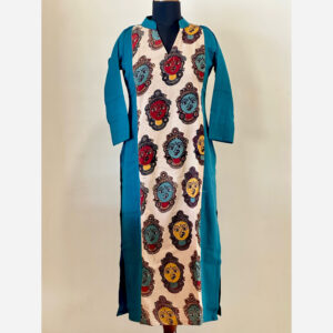 Teal blue kathak face long kurta